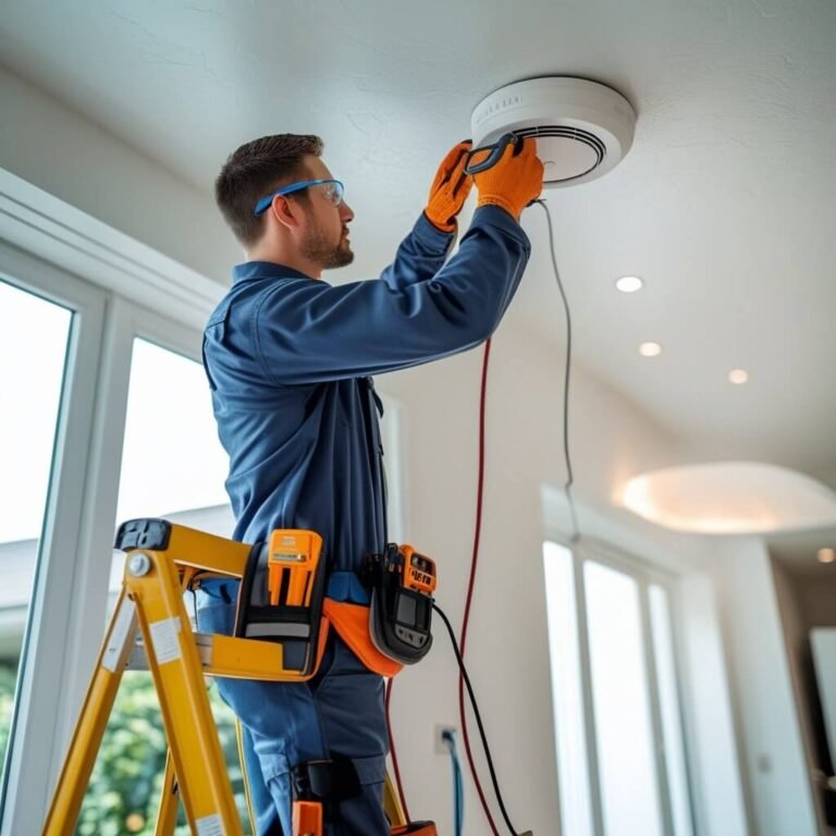 Installing smoke alarm in ceiling of Geelong home